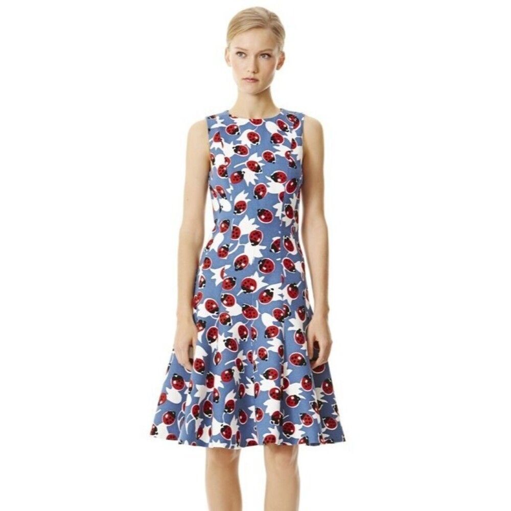 $2295 Carolina Herrera Ladybug Dress US 8 blue